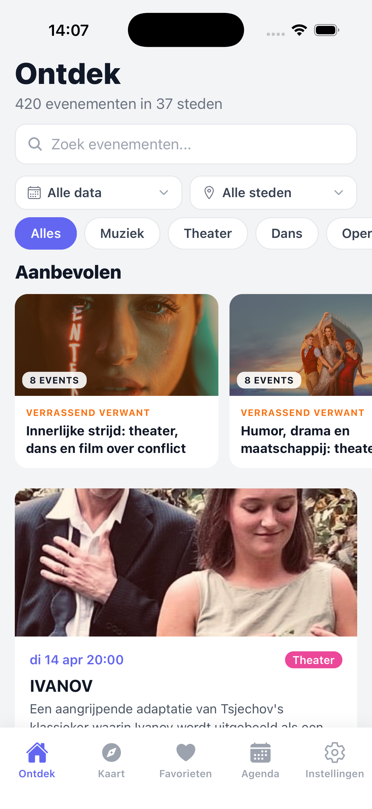Cultuur Radar — Ontdek-scherm